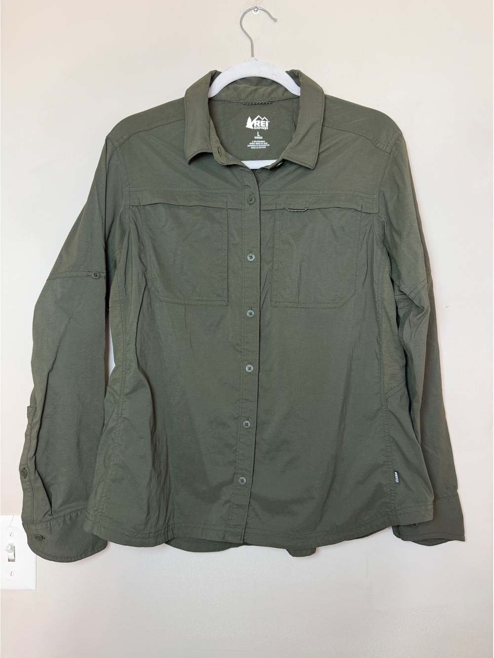 REI Women's Long Sleeve Button-Up Shirt Size Large Olive Green